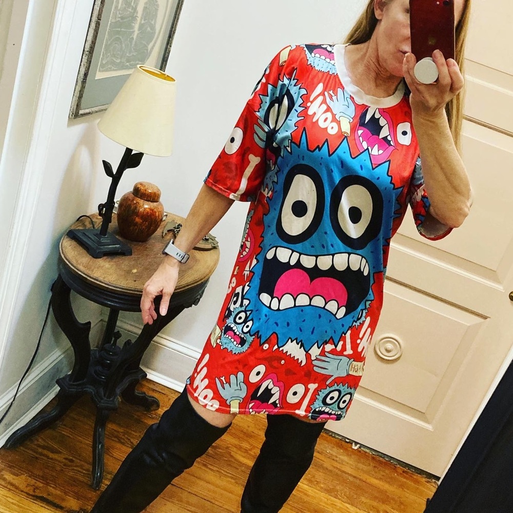 CRAZY COOL RARE VINTAGE Sz S/M 80s Cartoon animation pop art dress Pre-loved